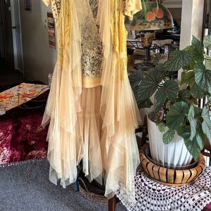 Layered Yellow Tulle  Overlay - Lightweight Feminine Draped Style